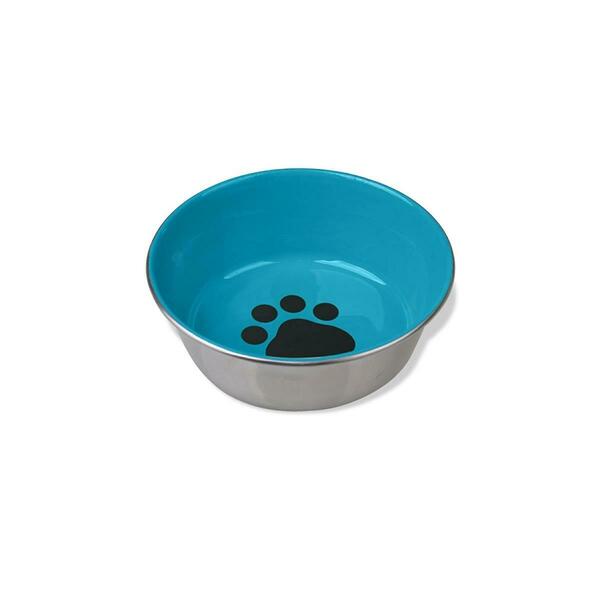 Van Ness Plastic 24 oz Stainless Steel Non-Skid Dog Dish with Decorated Enamel Interior - Assorted 225075